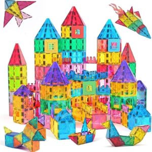100 piece magnetic tiles building blocks for kids – stem educational toys for ages 3 4 5 6 7 8 year old, preschool learning construction set for boys & girls – creative montessori sensory play
